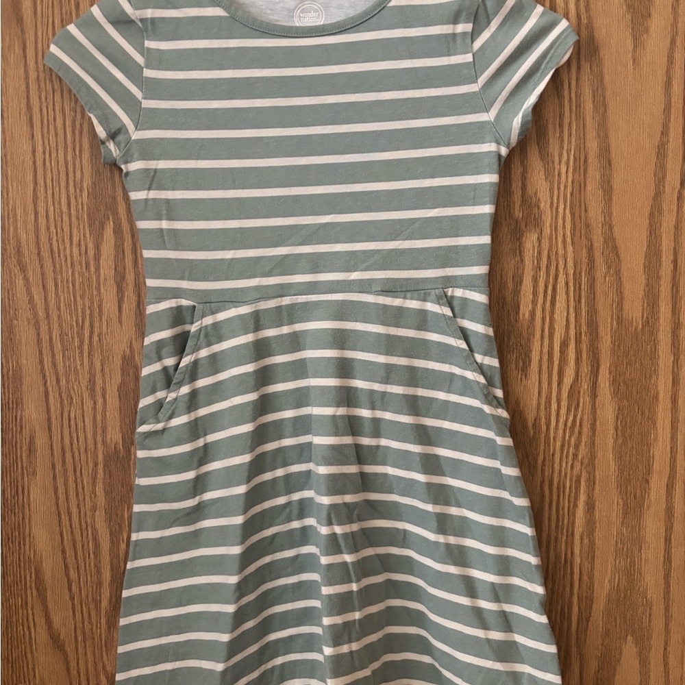 Striped Green and White Kids Dress